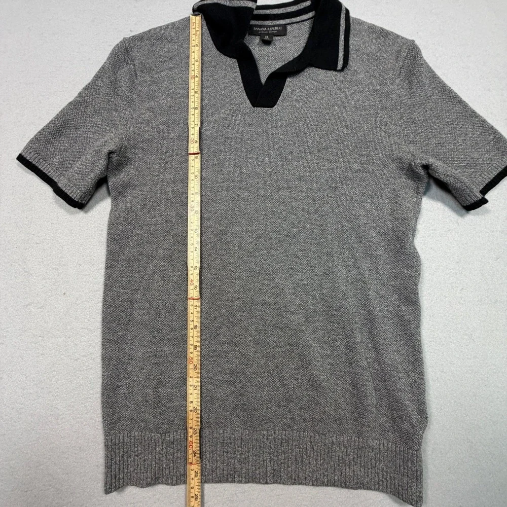 Banana Republic Mens XS Organic Cotton Knit Polo Sweater Grey Johnny Collar Top